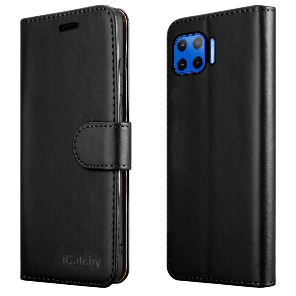 Icatchy (Black) For Motorola Moto G 5G Plus Leather Wallet Case Black