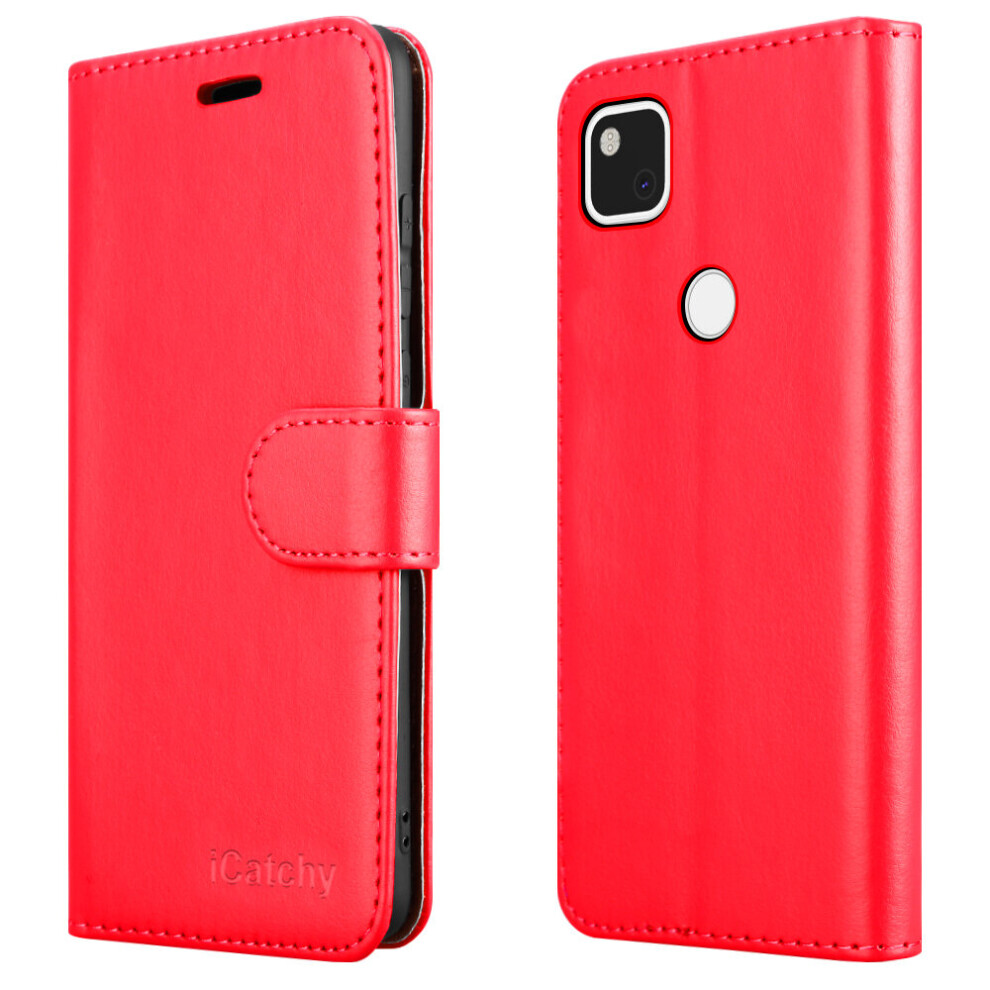 (Red) For Google Pixel 4a Leather Wallet Case