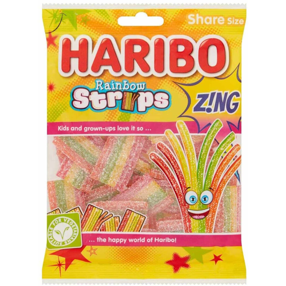 HARIBO Rainbow Strips Zing 1.56kg, bulk sweets, 12 packs of 130g