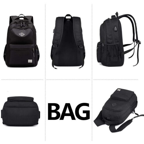 (Black) Unisex Waterproof Rucksack With USB Charging Port 2