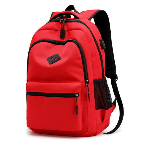 (Red) Unisex Waterproof Rucksack With USB Charging Port