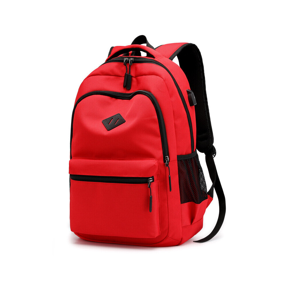 (Red) Unisex Waterproof Rucksack With USB Charging Port
