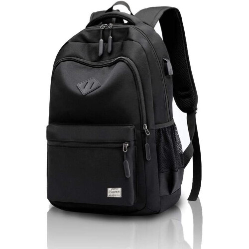 (Black) Unisex Waterproof Rucksack With USB Charging Port