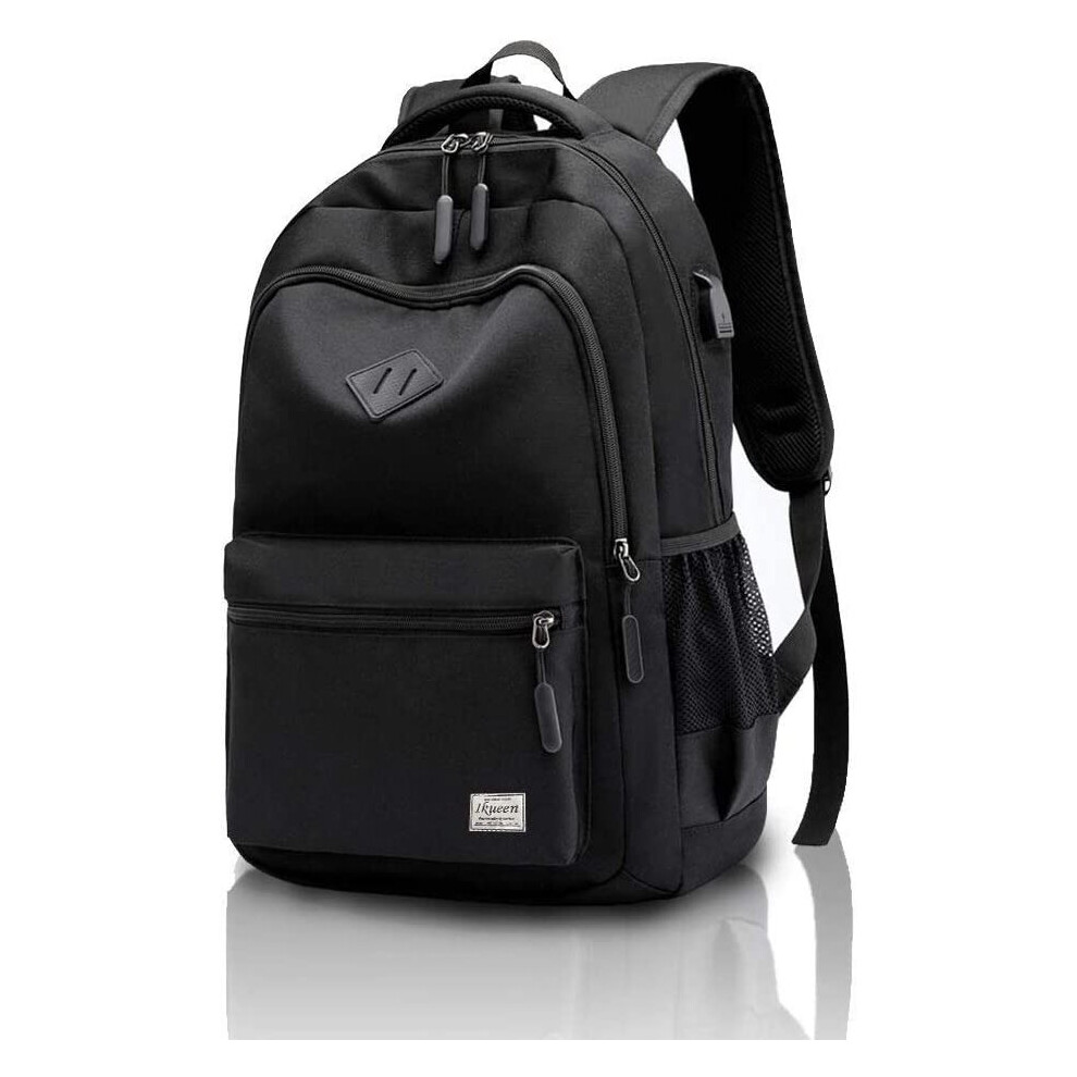 (Black) Unisex Waterproof Rucksack With USB Charging Port