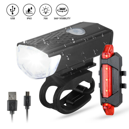 Bike Bicycle Light USB LED Rechargeable Set Mountain Cycle Front Back Headlight 1