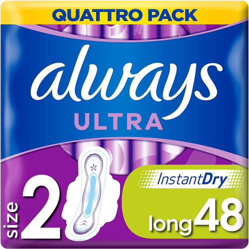 Always Always Ultra Instant Dry Pads, Long, Size 2, 48
