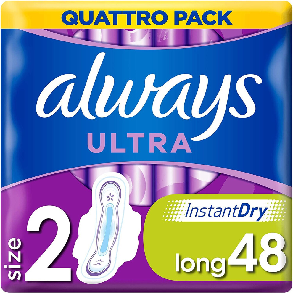 Always Ultra Instant Dry Pads, Long, Size 2, 48