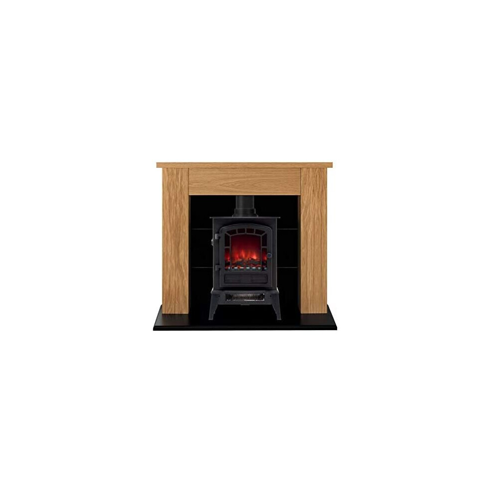 Adam Chester Stove Suite in Oak with Ripon Electric Stove in Black, 39 Inch