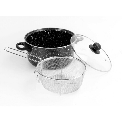 URBN-CHEF Non Stick Deep Fat Fryer | Black Marble Design Chip Pan Pot 1