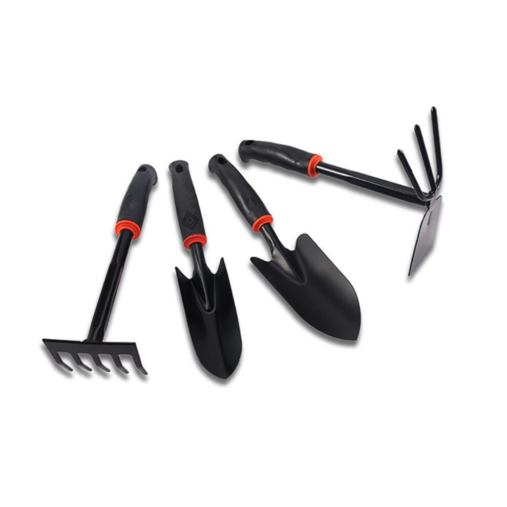 4 Pack Garden Hand Tool Garden Trowels Shovels Cultivator Hoe Rake Set Black