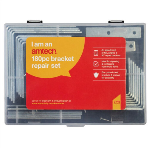 180pc Bracket Repair Kit Set Assorted Brackets and Screws Amtech 2