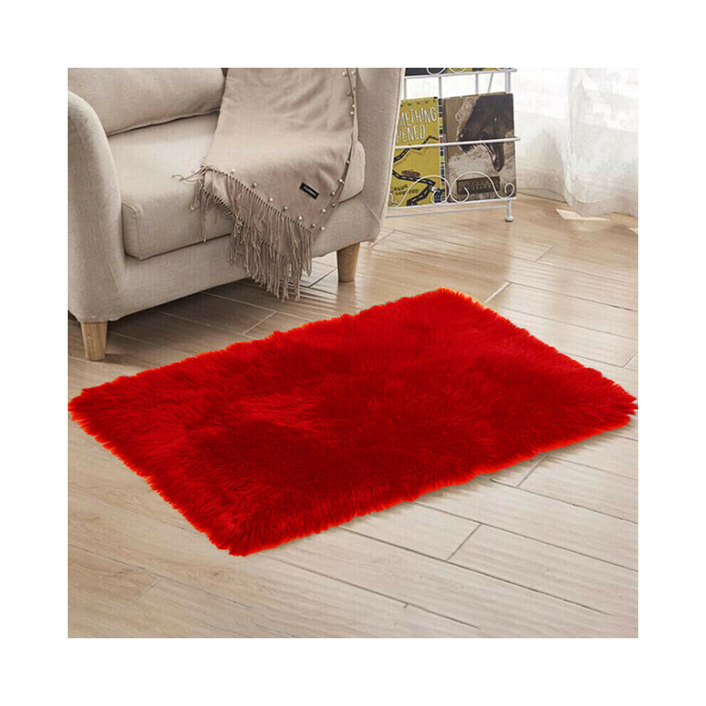 (, 60*90Cm) Washable Fluffy Rug Anti-Skid Shaggy Rugs Carpet Living Room Bedroom Floor Mats Red