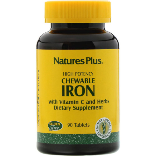 NaturesPlus, Fer à Croquer avec Vitamine C et Herbes, Cerise, 90 Comprimés