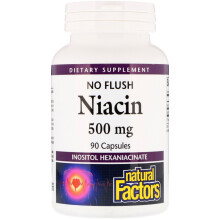Natural Factors, Niacin, No Flush, 500 mg, 90 Kapseln