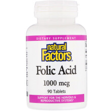 Natural Factors, Acide Folique, 1 000 mcg, 90 Comprimés