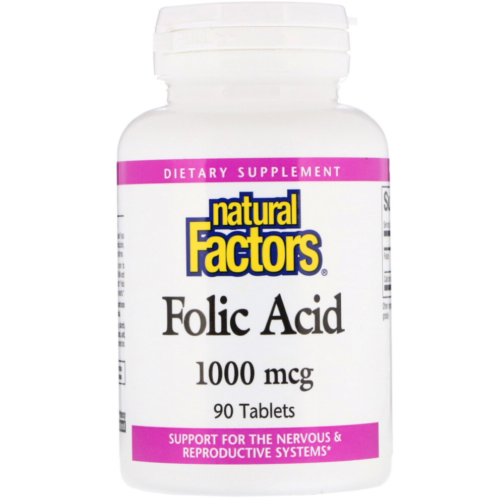 Natural Factors , Folic Acid, 1,000 Mcg, 90 Tablets