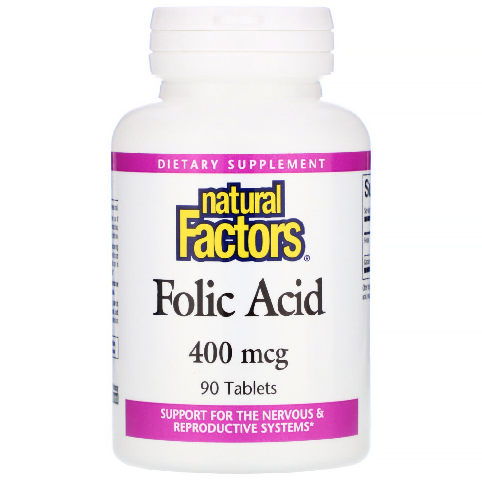 Natural Factors , Folic Acid, 400 Mcg, 90 Tablets
