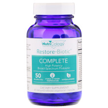 Nutricology, Restore-Biotic Complet, 50 Milliards d'UFC, 60 Gélules Végétariennes à Libération Différée