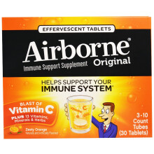 AirBorne, Complément de Soutien Immunitaire, Orange Acidulée, 3 Tubes, 10 Comprimés Effervescents Chacun
