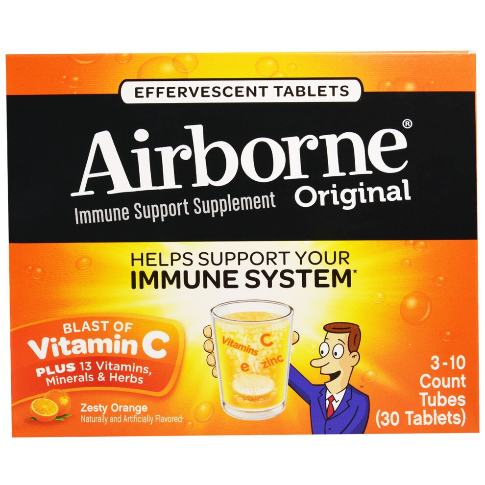 Photos - Vitamins & Minerals more. AirBorne, Original, Immune Support, Blast of Vitamin C, Zesty Orange, 3 Tubes, 10 Effervescent Tablets Each