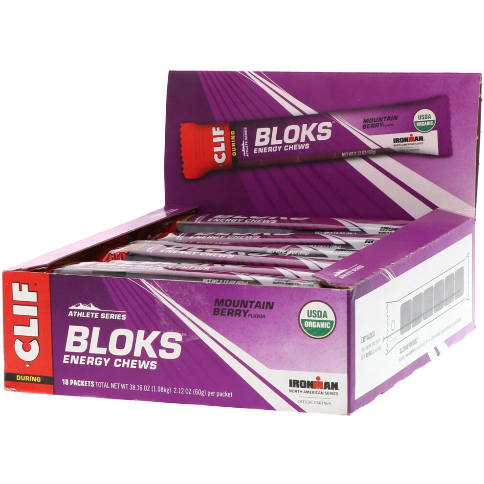 Clif Bar , Bloks Energy Chews, Mountain Berry Flavor 18 Packets, 2.12 Oz (60 G) Each