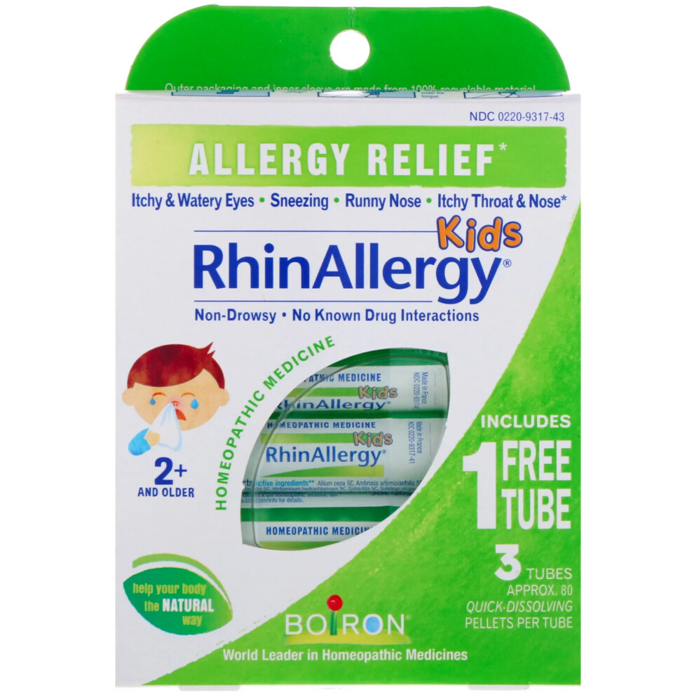 Boiron , Kids, Rhinallergy, 3 Tubes, 80 Quick-Dissolving Pellets Each