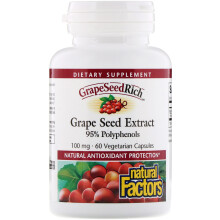 Natural Factors, GrapeSeedRich, Extrait de Pépins de Raisin, 100 mg, 60 Capsules Végétariennes