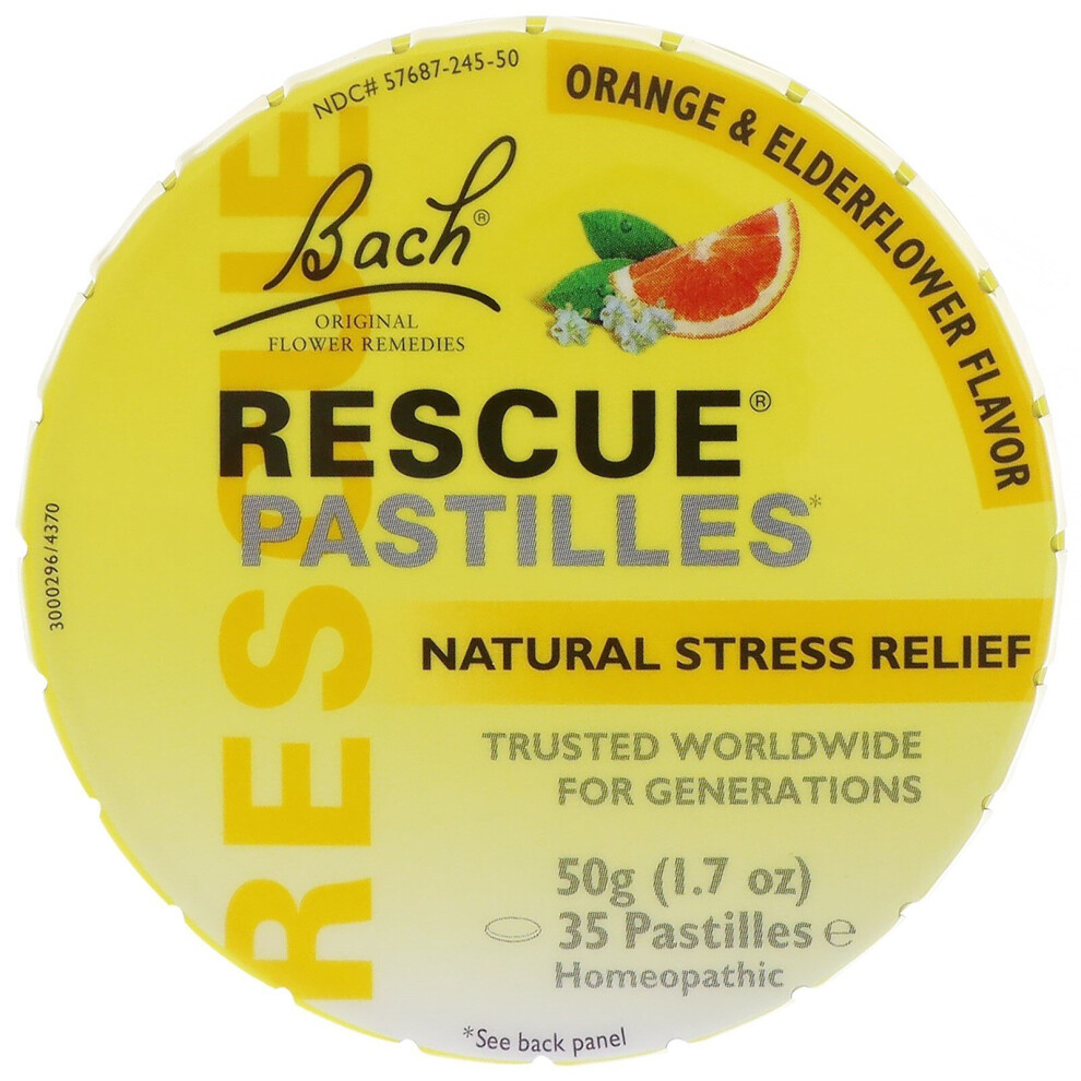 Bach, Original Flower Remedies, Rescue Pastilles, Natural Stress Relief, Orange & Elderflower, 35 Pastilles, 1.7 oz (50 g)