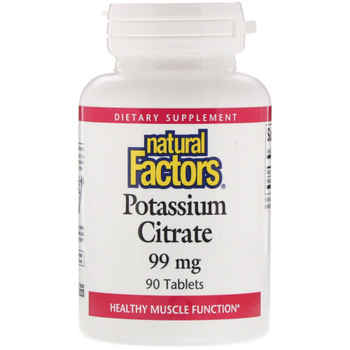Natural Factors, Citrate de Potassium, 99 mg, 90 Comprimés
