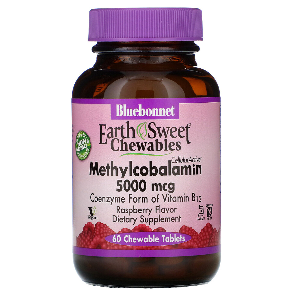 Bluebonnet Nutrition , Earthsweet Chewables, Cellularactive Methylcobalamin, Raspberry Flavor, 5,000 Mcg, 60 Chewable Tablets