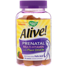 Nature's Way, Alive! Prénatal avec DHA Végétal, Orange et Limonade Framboise, 90 Gommes