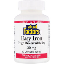 Natural Factors, Easy Iron, 20 mg, 60 Chewable Tablets