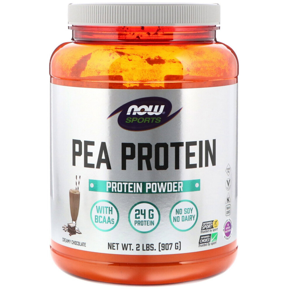 Now Foods Sports, Pea Protein, Creamy Chocolate, 2 Lbs (907 G) Yellow