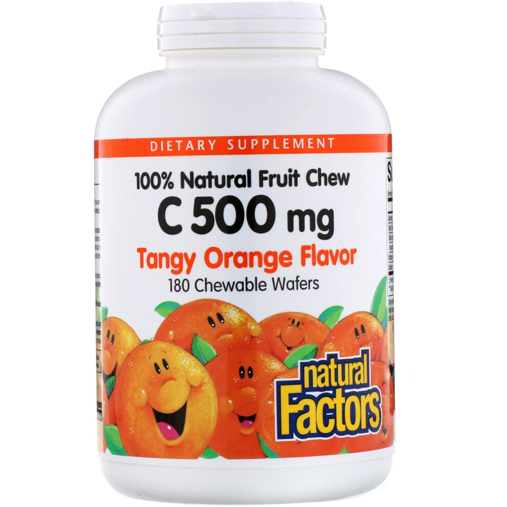 Natural Factors Orange 100% Natural Fruit Chew Vitamin C, Tangy 500 Mg, 180 Chewable Wafers