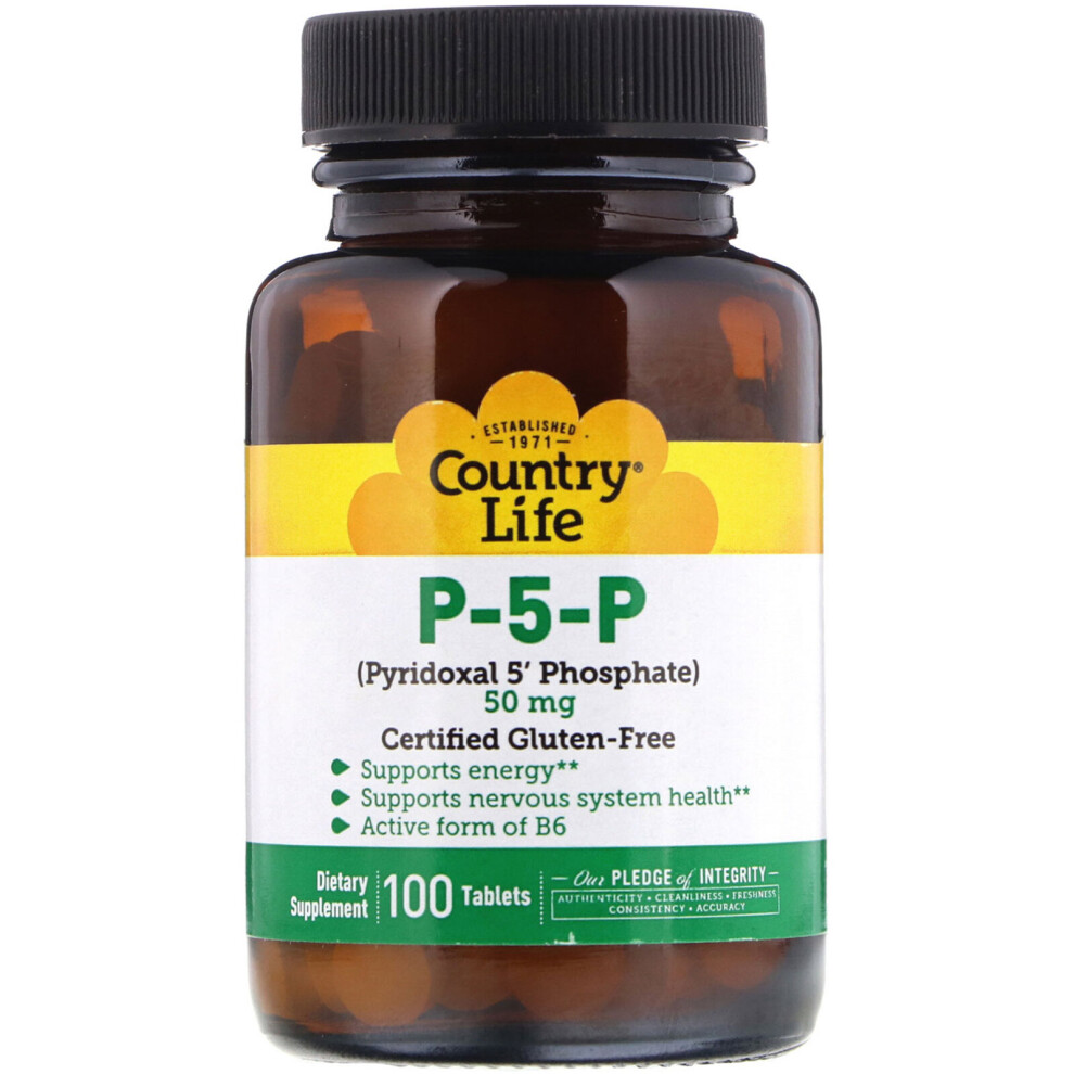 Country Life , P-5-P (Pyridoxal 5' Phosphate), 50 Mg, 100 Tablets