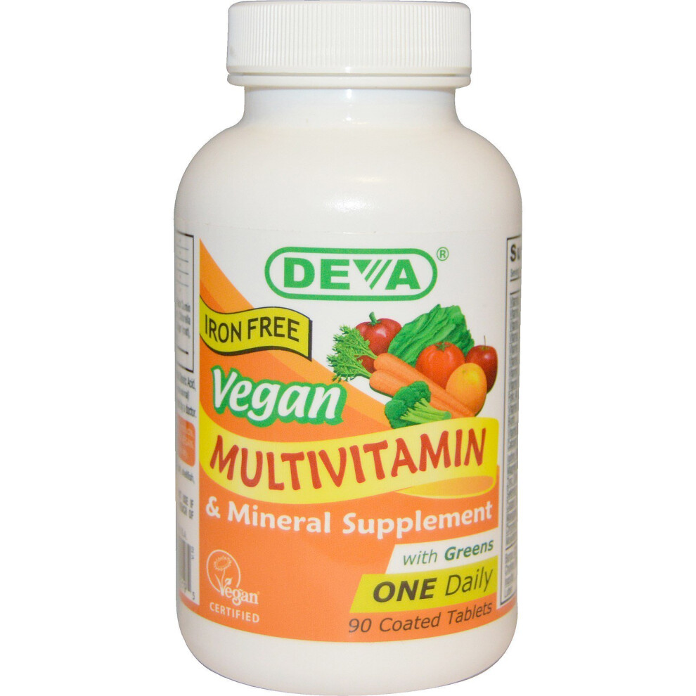 Deva , Vegan, Multivitamin & Mineral Supplement, Iron Free, 90 Coated Tablets