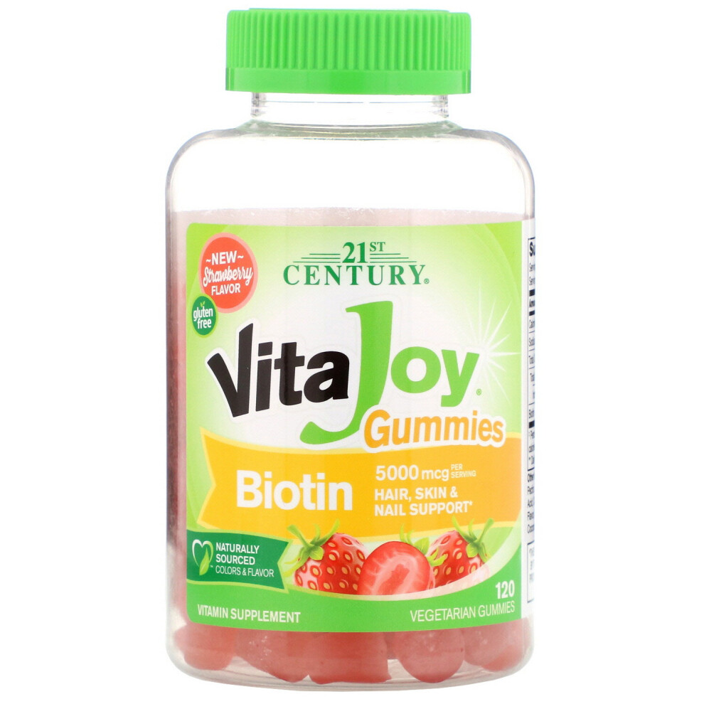 21St Century , Vitajoy Biotin Gummies, Strawberry Flavor, 5,000 Mcg, 120 Vegetarian Gummies