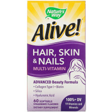 Nature's Way, Alive! Cheveux, Peau & Ongles Multi-Vitamines, Fraise, 60 Softgels