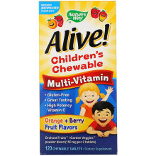 Nature's Way, Alive! Enfants, Multivitamine à Croquer, Fruits d'Orange et Baies, 120 Comprimés à Croquer