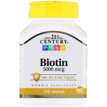 21st Century, Biotin, 5.000 mcg, 110 Kapseln