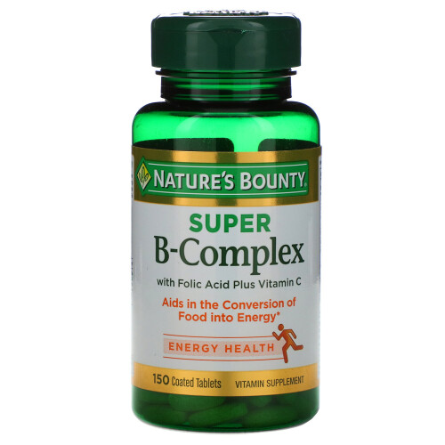 Nature's Bounty, Super Complexe B avec Acide Folique Plus Vitamine C, 150 Comprimés Enrobés