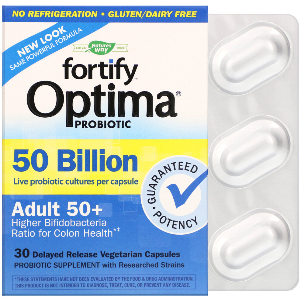 Nature's Way , Fortify Optima Probiotic, Adult 50+, 50 Billion, 30 Delayed Release Vegetarian Capsules