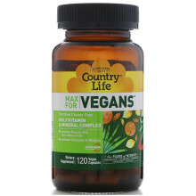 Country Life, Max pour Végétaliens, Complexe Multivitaminé et Minéral, 120 Gélules Végétaliennes
