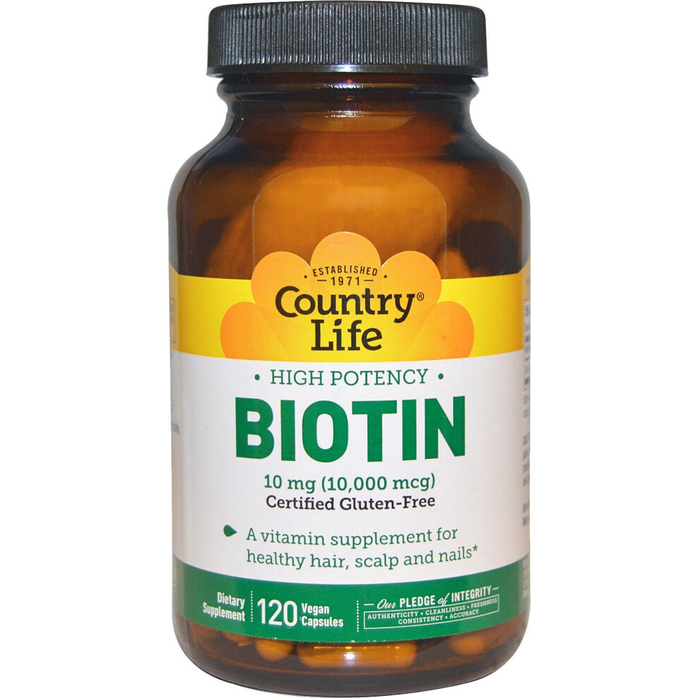 Country Life , High Potency Biotin, 10 Mg, 120 Vegan Capsules