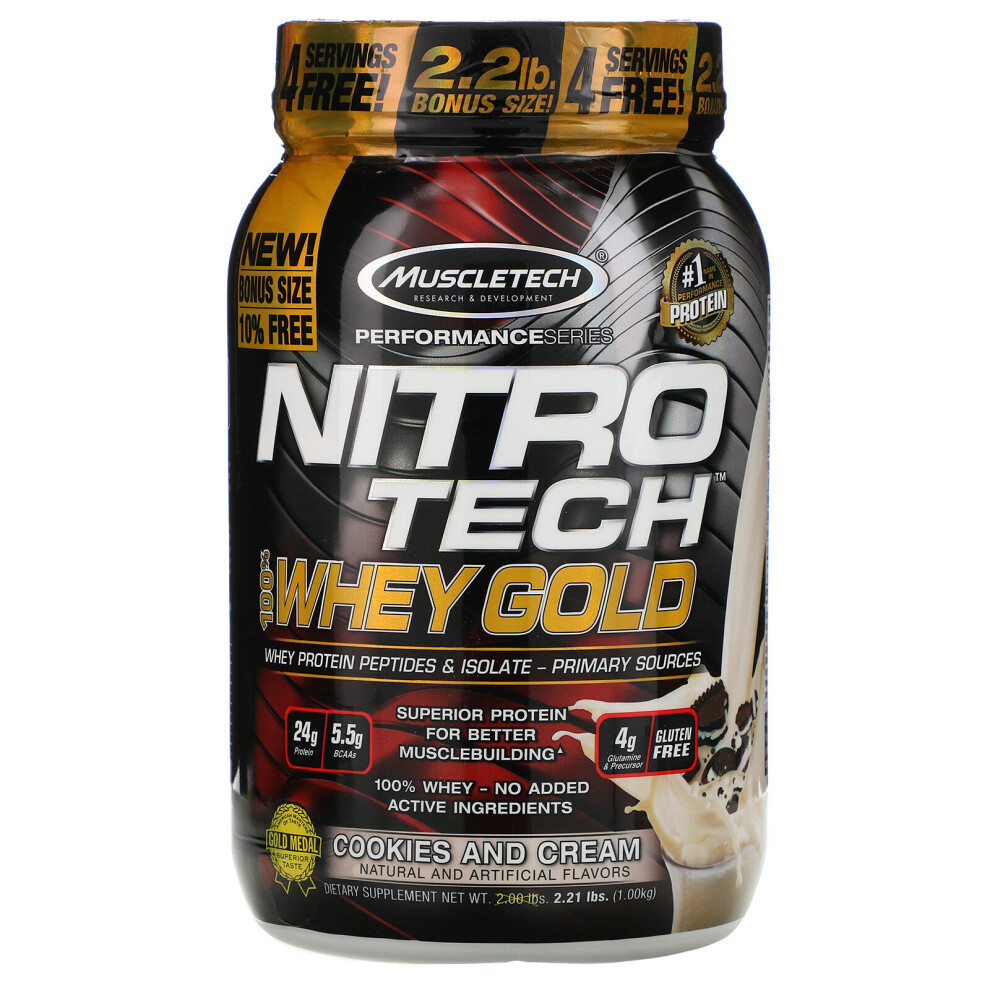 Muscletech, Nitro Tech, 100% Whey Gold, Cookies And Cream, 2.20 lbs (999 g)