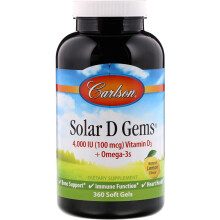 Carlson, Solar D Gems, Vitamine D3 + Oméga-3, Citron Naturel, 360 Gélules Souples