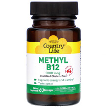 Country Life, Methyl B12, Kirsche, 5.000 mcg, 60 Lutschtabletten