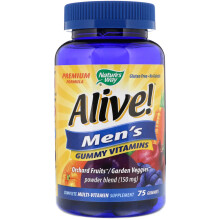 Nature's Way, Alive! Multivitamine Premium Gomme pour Hommes, Orange, Raisin et Cerise, 75 Gommes
