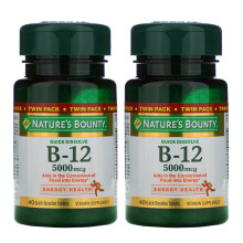 Nature's Bounty, B-12, Natürlich Kirsche, 5.000 mcg, Zwillingspack, 40 Schnelllösetabletten je