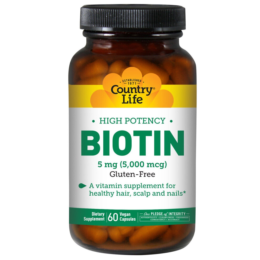 Country Life , High Potency Biotin, 5 Mg, 60 Vegan Capsules